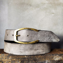 Stone Grey Matte Leather Belt – Handmade Wide 4.2 cm Jeans Belt with Antique Brass Buckle