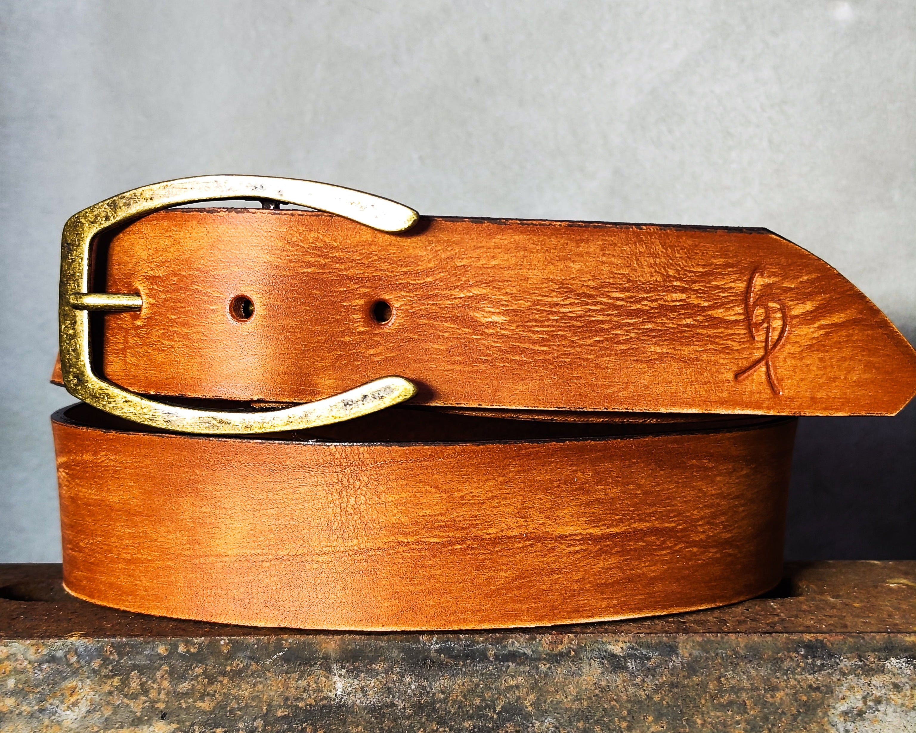 Saddle Brown Full-Grain Leather Belt – Wide 4.2 cm Jeans Belt with Vintage Brass Buckle