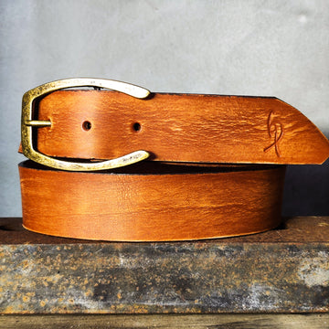 Saddle Brown Full-Grain Leather Belt – Wide 4.2 cm Jeans Belt with Vintage Brass Buckle