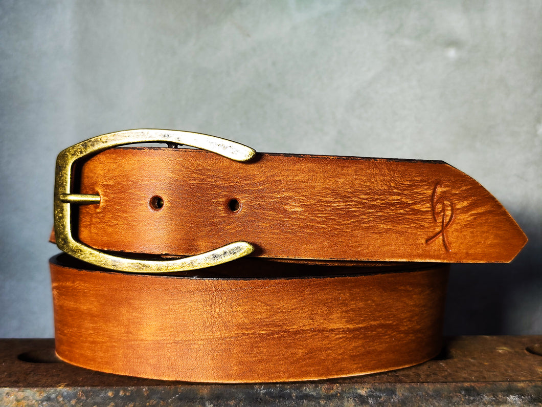 Saddle Brown Full-Grain Leather Belt – Wide 4.2 cm Jeans Belt with Vintage Brass Buckle