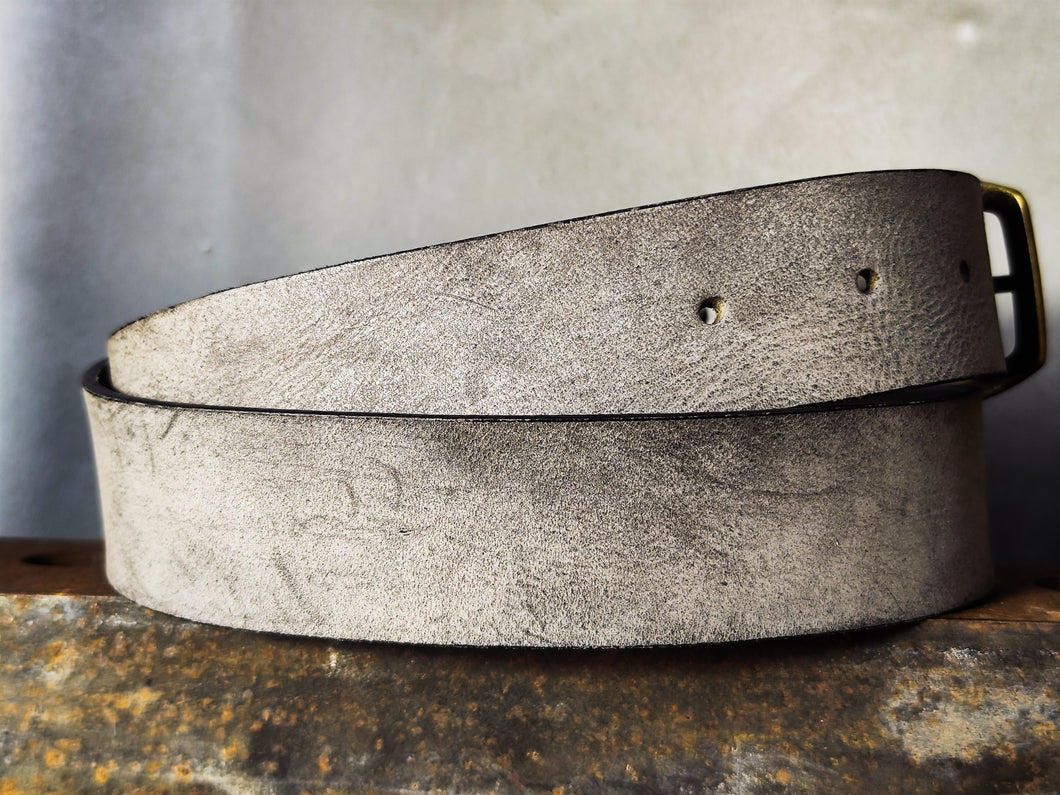 Stone Grey Matte Leather Belt – Handmade Wide 4.2 cm Jeans Belt with Antique Brass Buckle