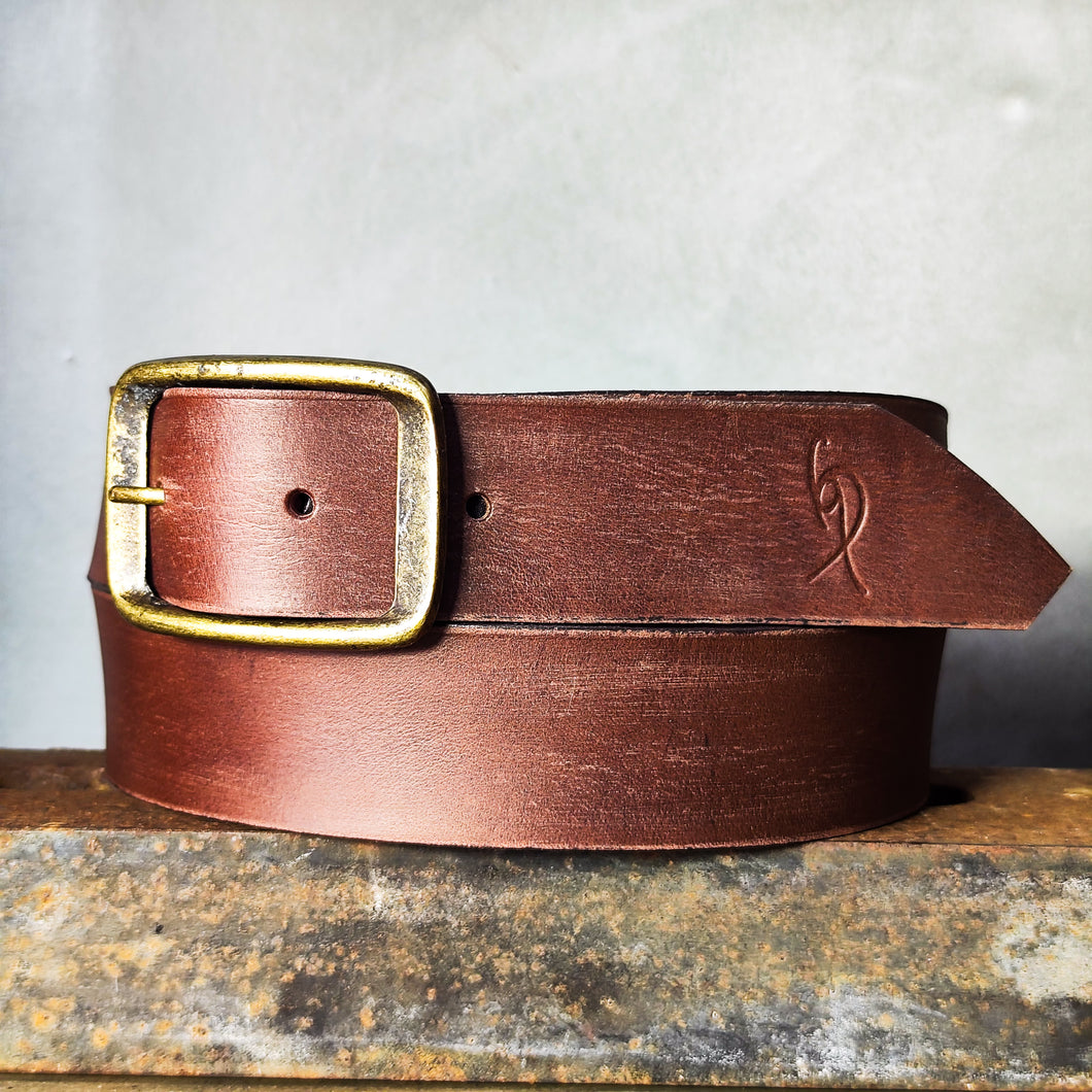 Caramel Tan Leather Belt – Wide 4.2 cm Handmade Full-Grain Jeans Belt with Antique Brass Buckle