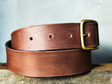 Caramel Tan Leather Belt – Wide 4.2 cm Handmade Full-Grain Jeans Belt with Antique Brass Buckle