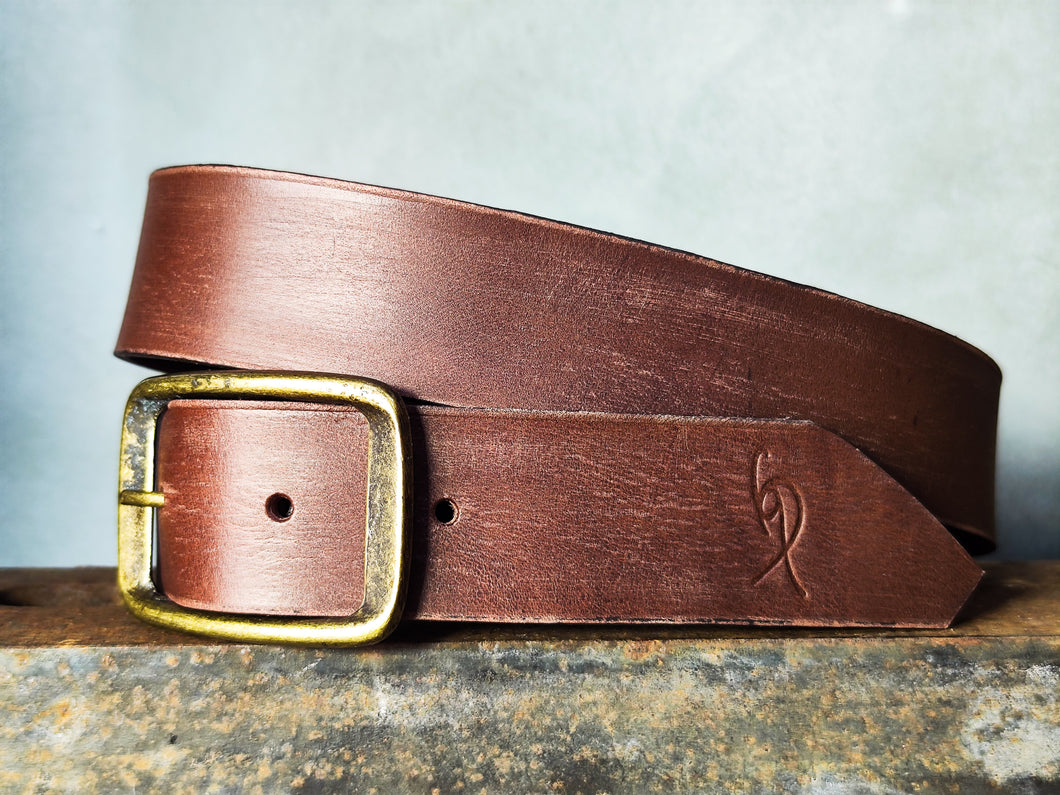 Caramel Tan Leather Belt – Wide 4.2 cm Handmade Full-Grain Jeans Belt with Antique Brass Buckle