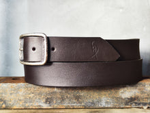 Dark Chocolate Brown Full-Grain Leather Belt – Wide 4.2 cm Jeans Belt with Distressed Silver Buckle