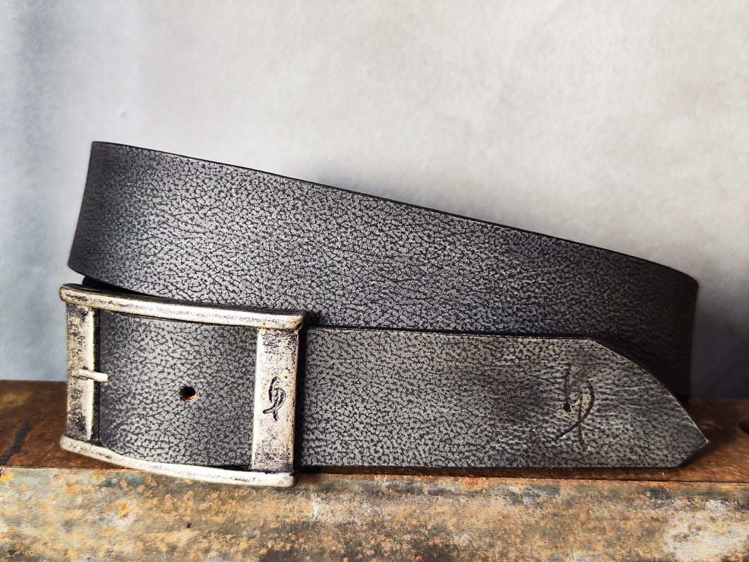 Steel Grey Textured Leather Belt – Wide 4.2 cm Full-Grain Leather Jeans Belt with Solid Silver Buckle