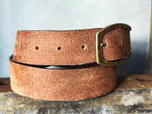 Cognac Distressed Leather Belt – Wide 4.2 cm Vintage-Style Jeans Belt with Antique Brass Buckle