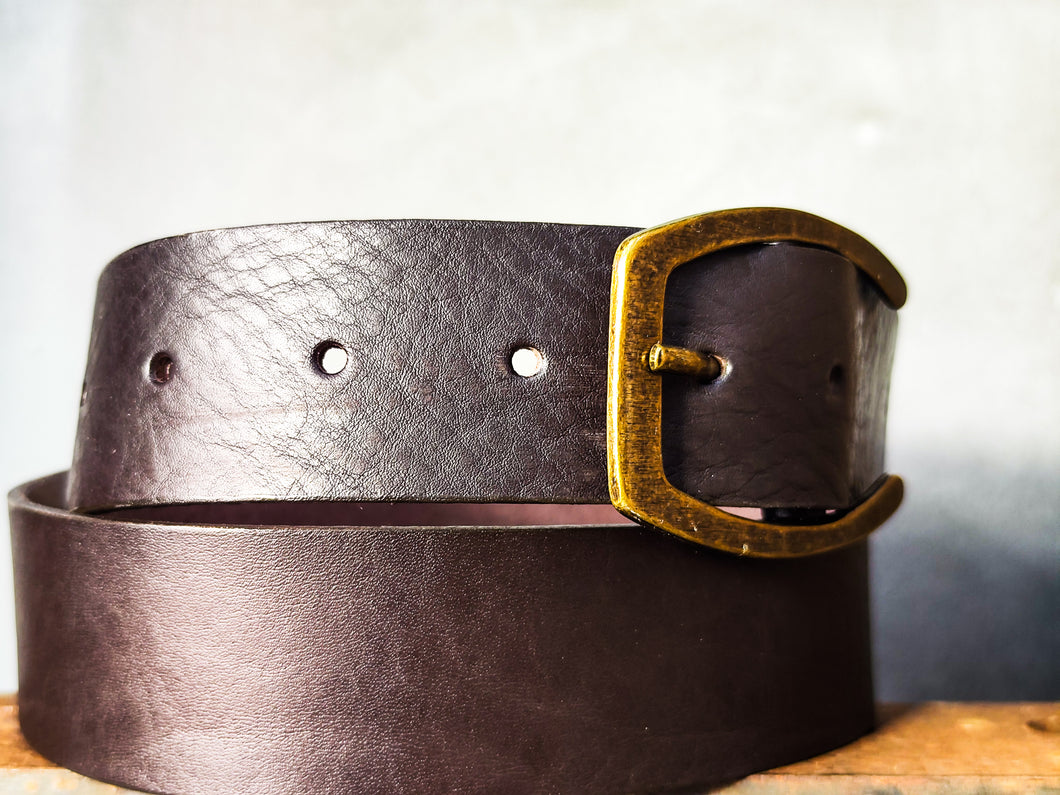 Dark Brown Full-Grain Leather Belt – Wide 4.2 cm Classic Jeans Belt with Antique Brass Buckle