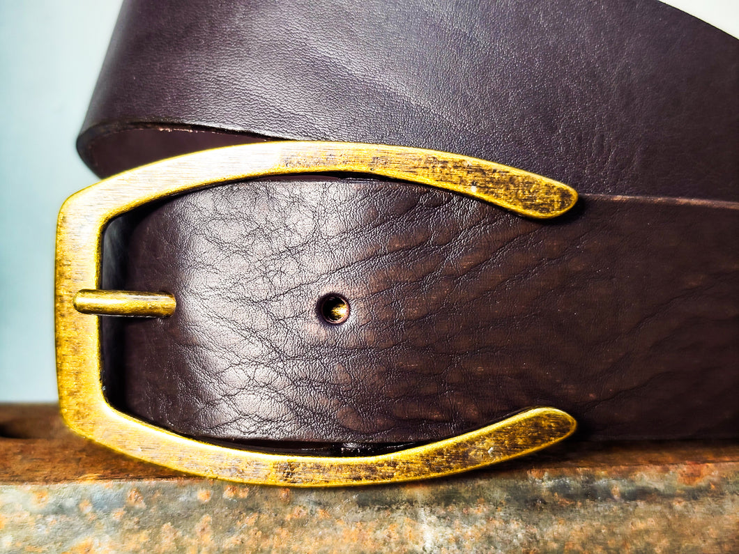 Dark Brown Full-Grain Leather Belt – Wide 4.2 cm Classic Jeans Belt with Antique Brass Buckle