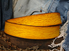 Handmade Yellow Leather Belt with Horseshoe silver Buckle Design - Personalizable Gift for Your Loved One