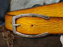 Handmade Yellow Leather Belt with Horseshoe silver Buckle Design - Personalizable Gift for Your Loved One