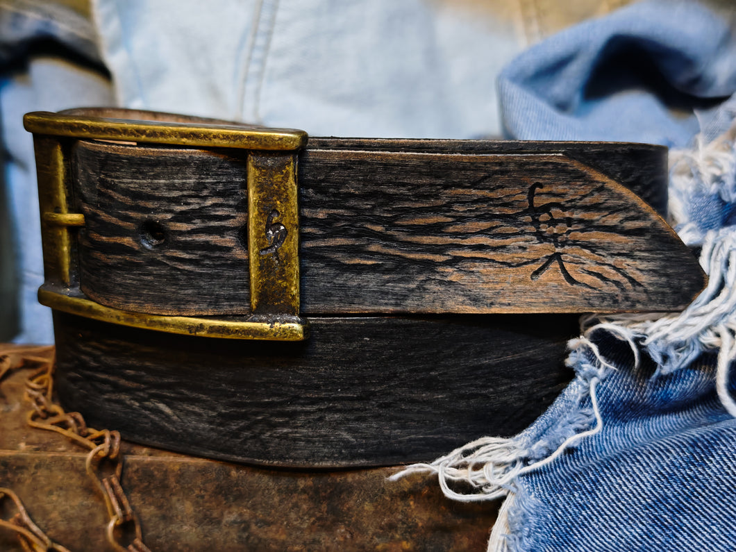 Black Leather with brown wash Vintage Mens Belt - Personalized Custom Accessories for Him