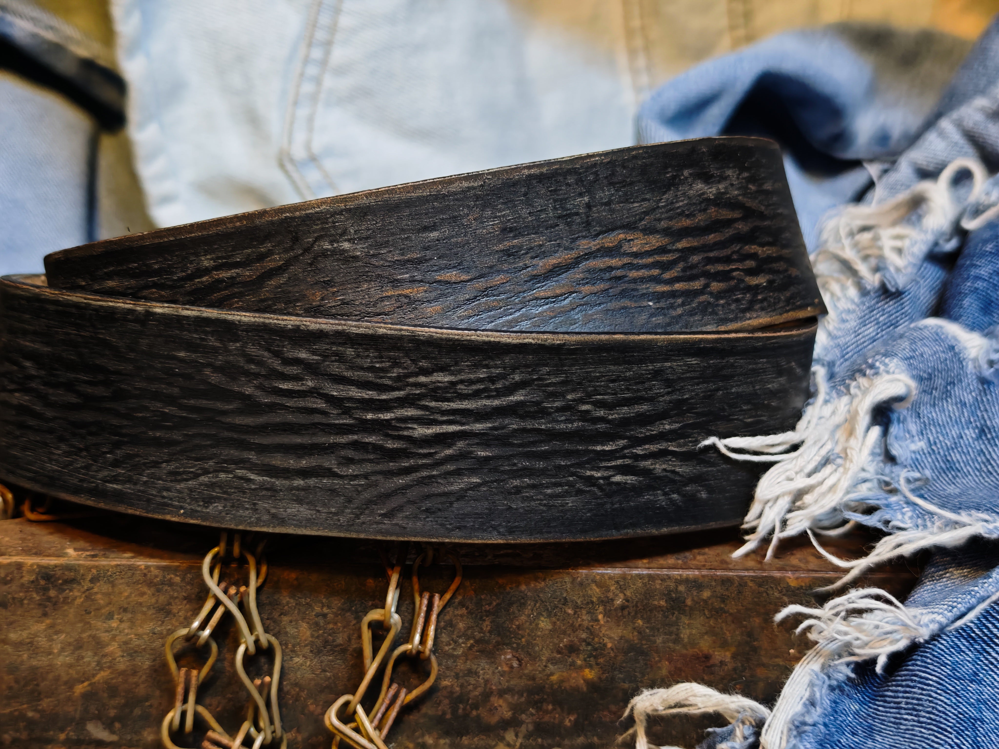 Black Leather with brown wash Vintage Mens Belt - Personalized Custom Accessories for Him