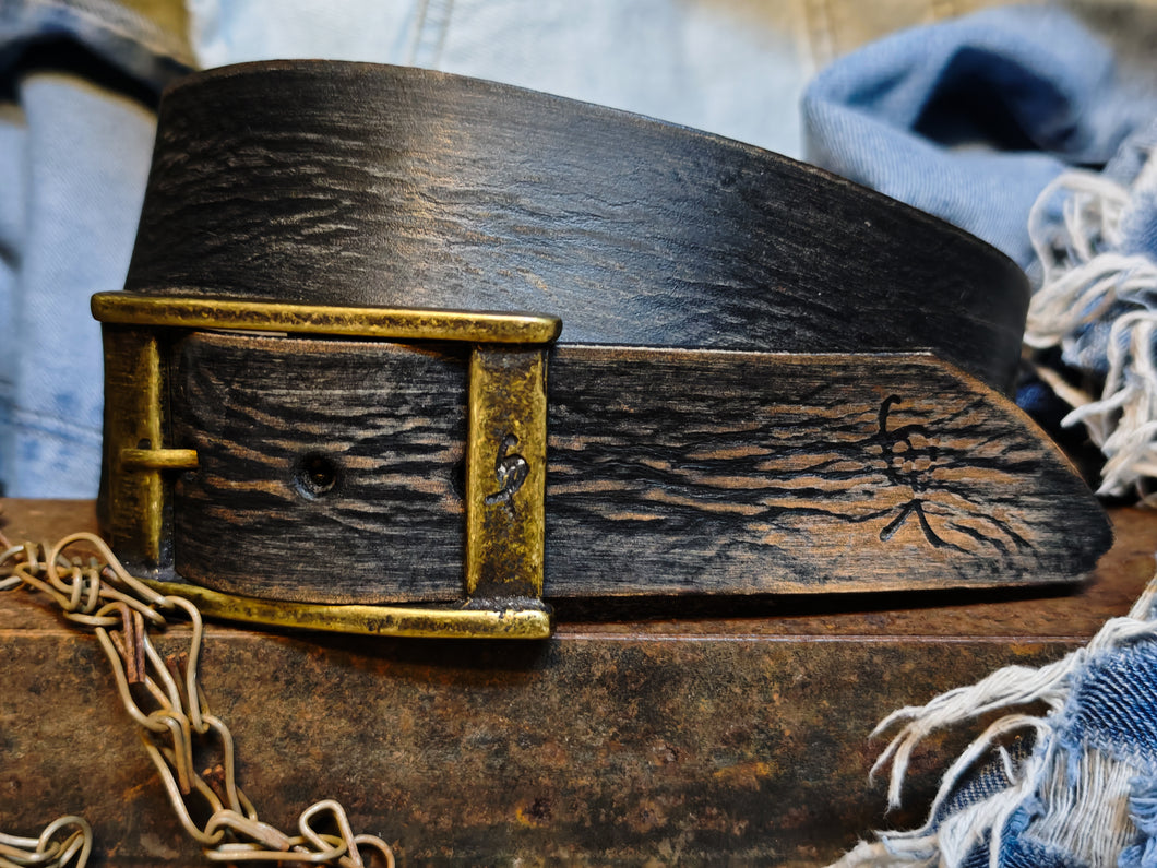 Black Leather with brown wash Vintage Mens Belt - Personalized Custom Accessories for Him