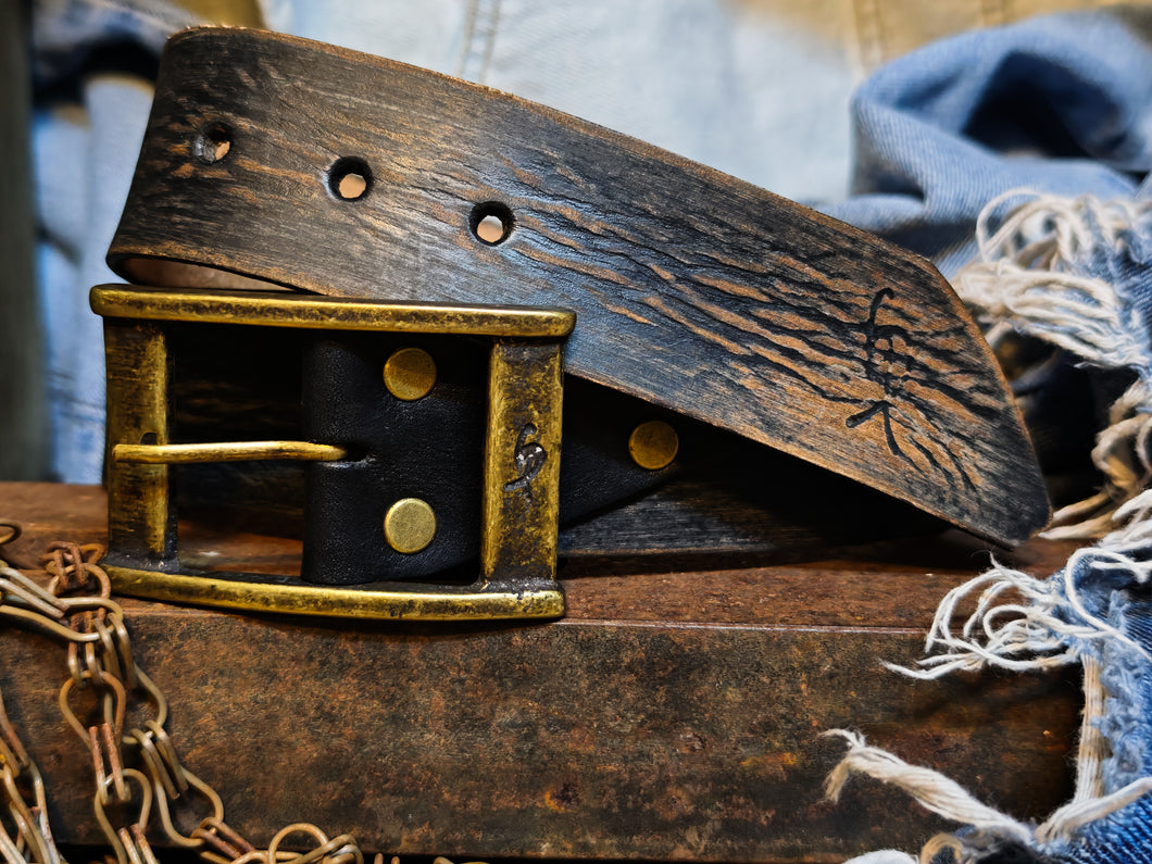 Black Leather with brown wash Vintage Mens Belt - Personalized Custom Accessories for Him