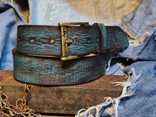 Distressed Turquoise Leather Belt - Personalized Statement Piece for Jeans - Rough Finish Stunning Design - Perfect Gift Option