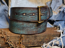 Distressed Turquoise Leather Belt - Personalized Statement Piece for Jeans - Rough Finish Stunning Design - Perfect Gift Option