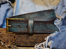 Distressed Turquoise Leather Belt - Personalized Statement Piece for Jeans - Rough Finish Stunning Design - Perfect Gift Option