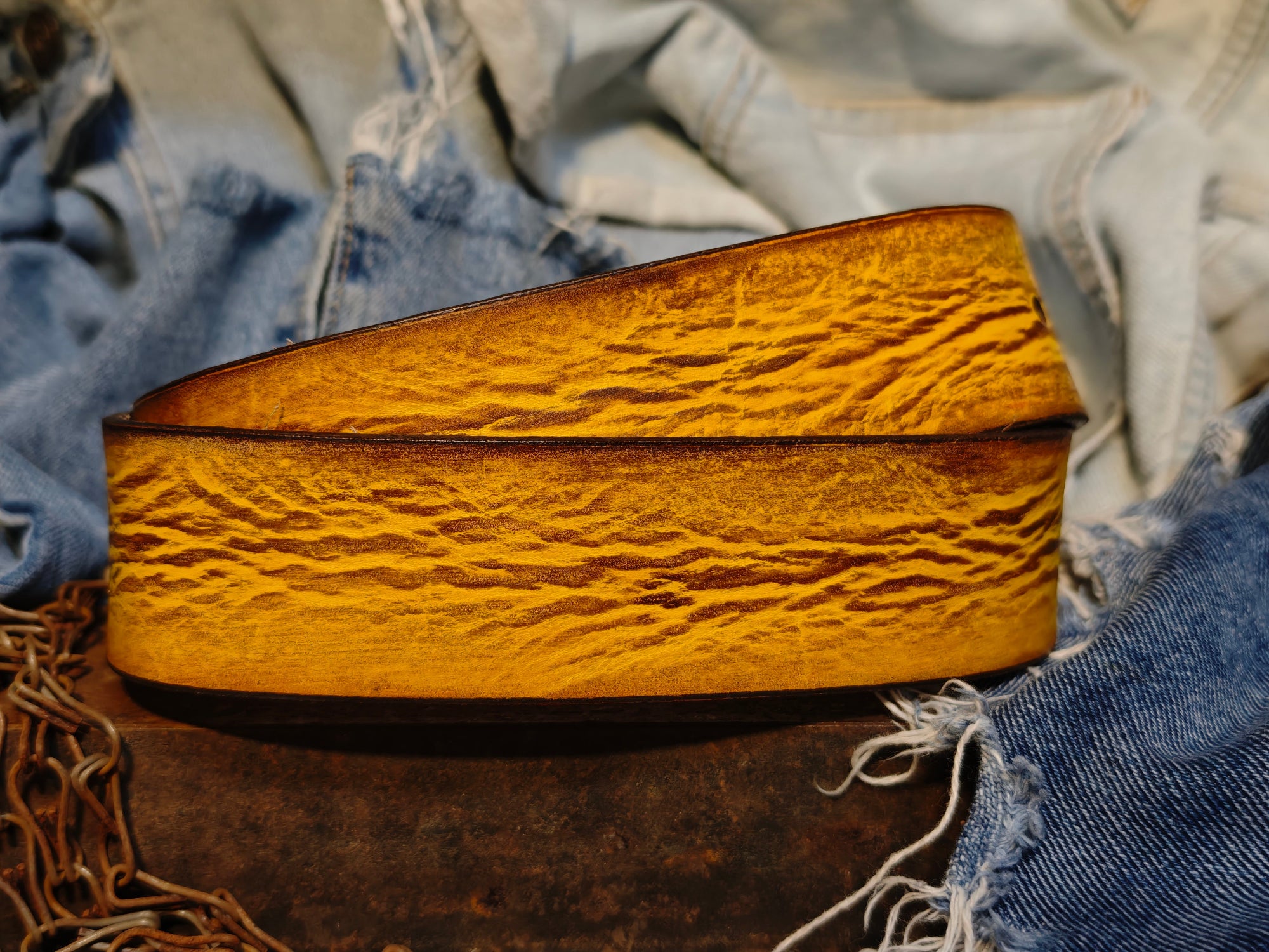 Mens Handcrafted Yellow with brown riveted Leather Belt