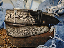 Handmade White Leather Belt with Black Wash - Unique Double Strap Design - Ishaor