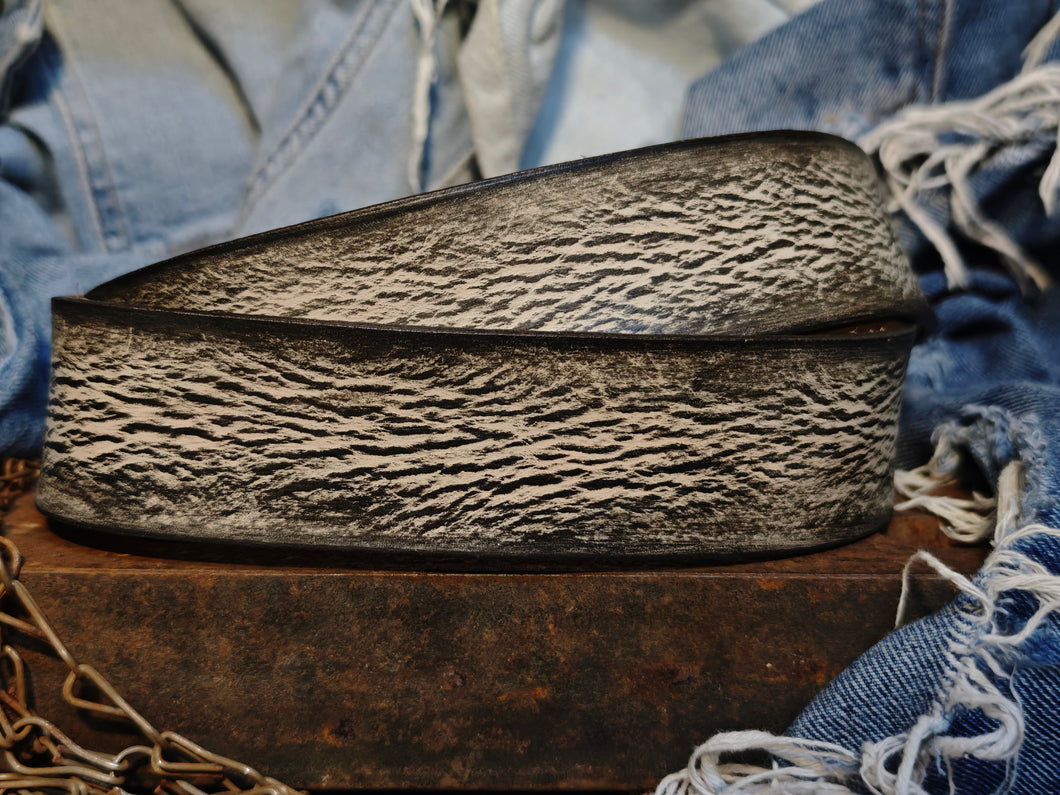 Handmade White Leather Belt with Black Wash - Unique Double Strap Design - Ishaor