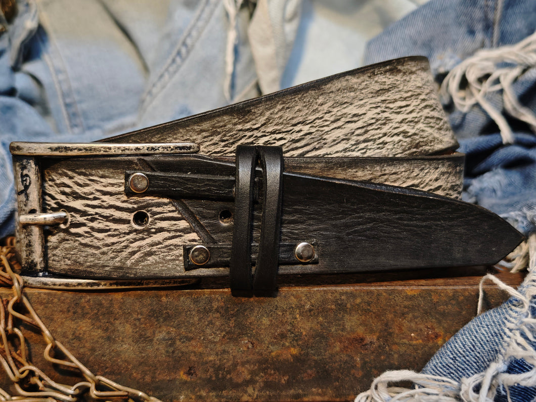 Handmade White Leather Belt with Black Wash - Unique Double Strap Design - Ishaor