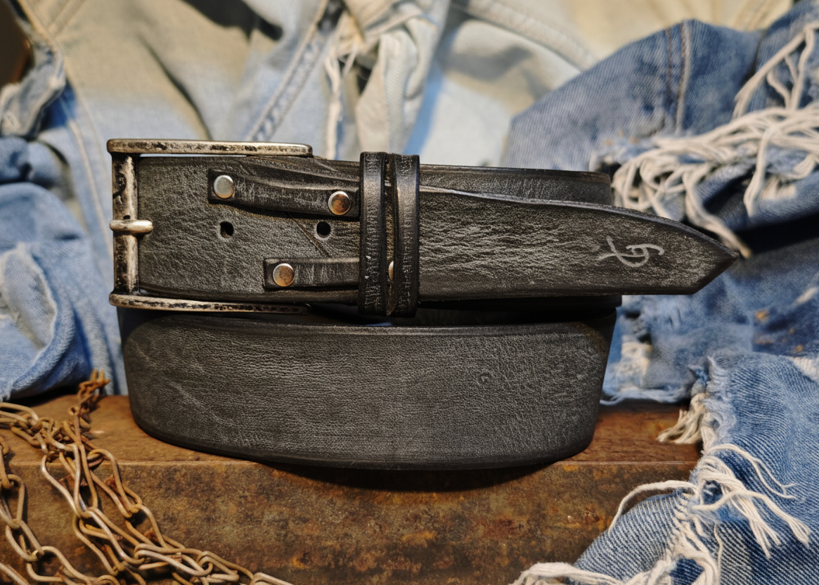 Handcrafted Distressed Black Leather Belt 4.2cm wide – Premium Full Grain Men's Belt