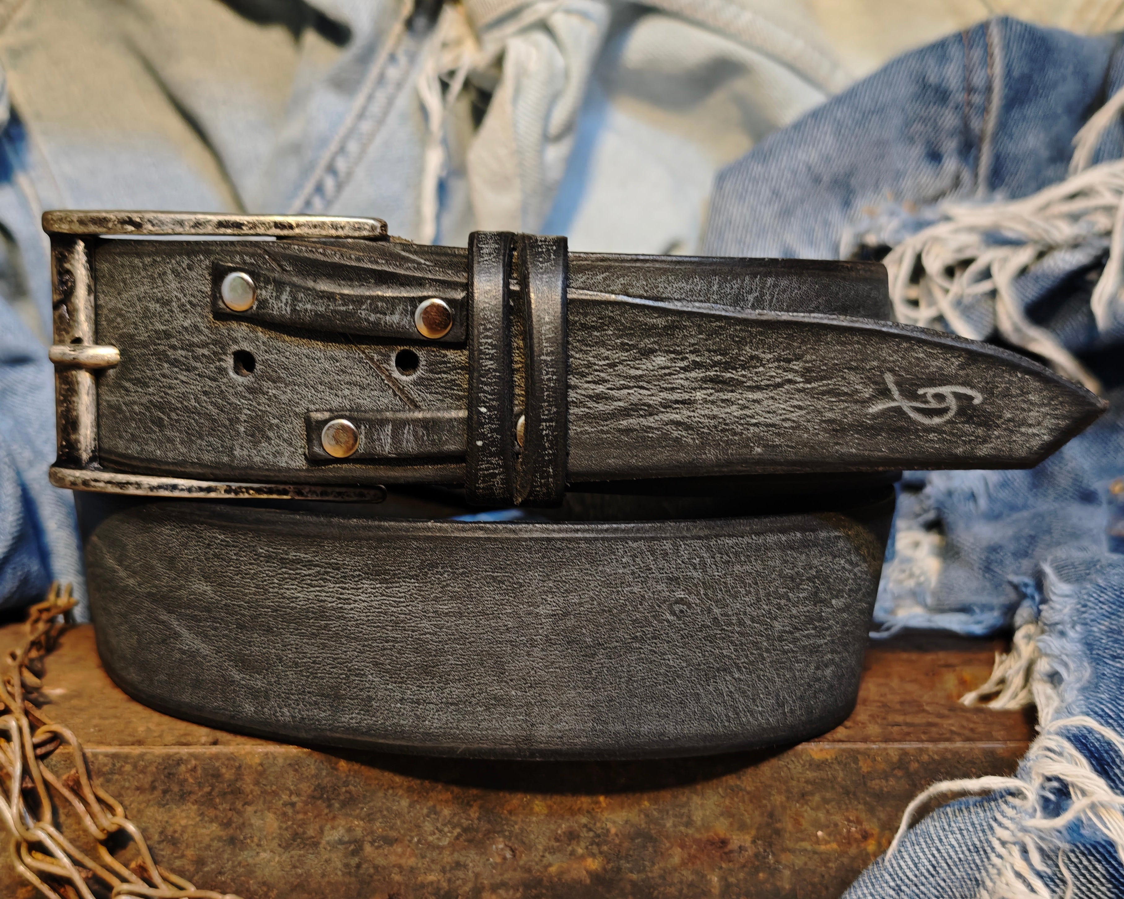Handcrafted Distressed Black Leather Belt 4.2cm wide – Premium Full Grain Men's Belt