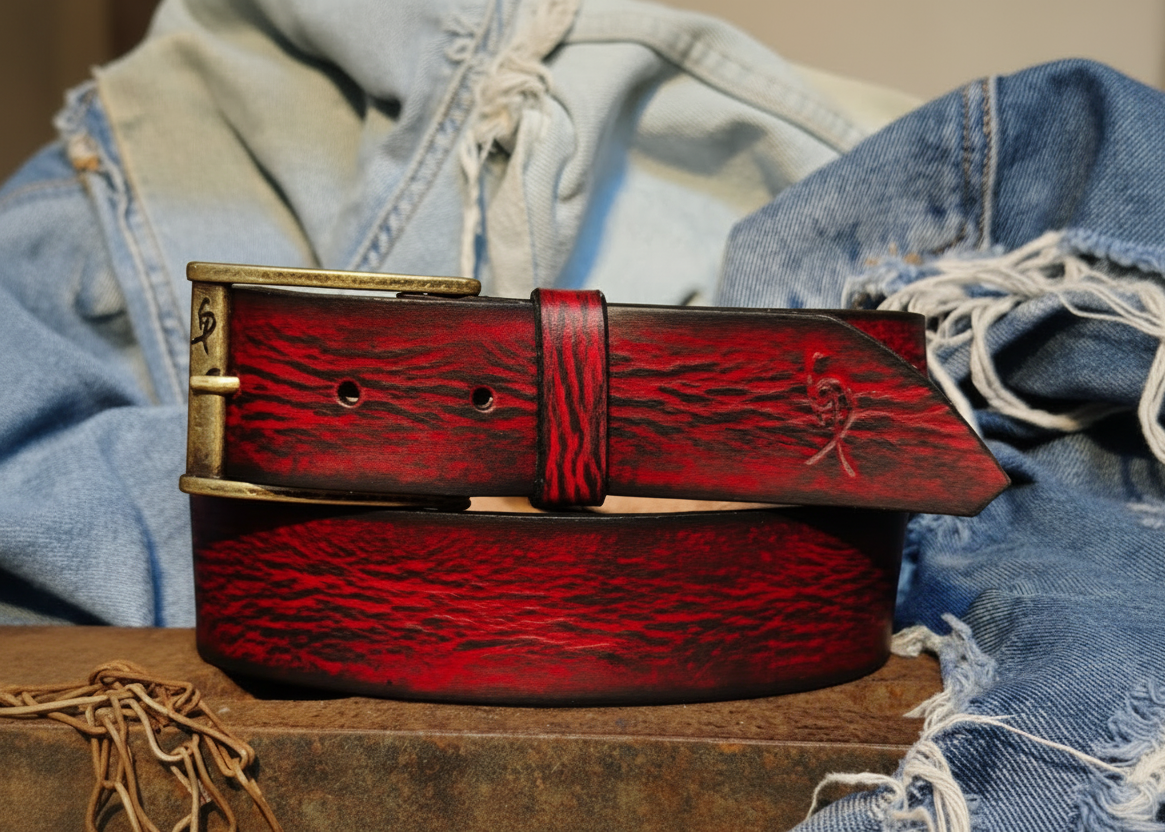 Vintage Distressed Red Leather Belt Accessory by Ishaor