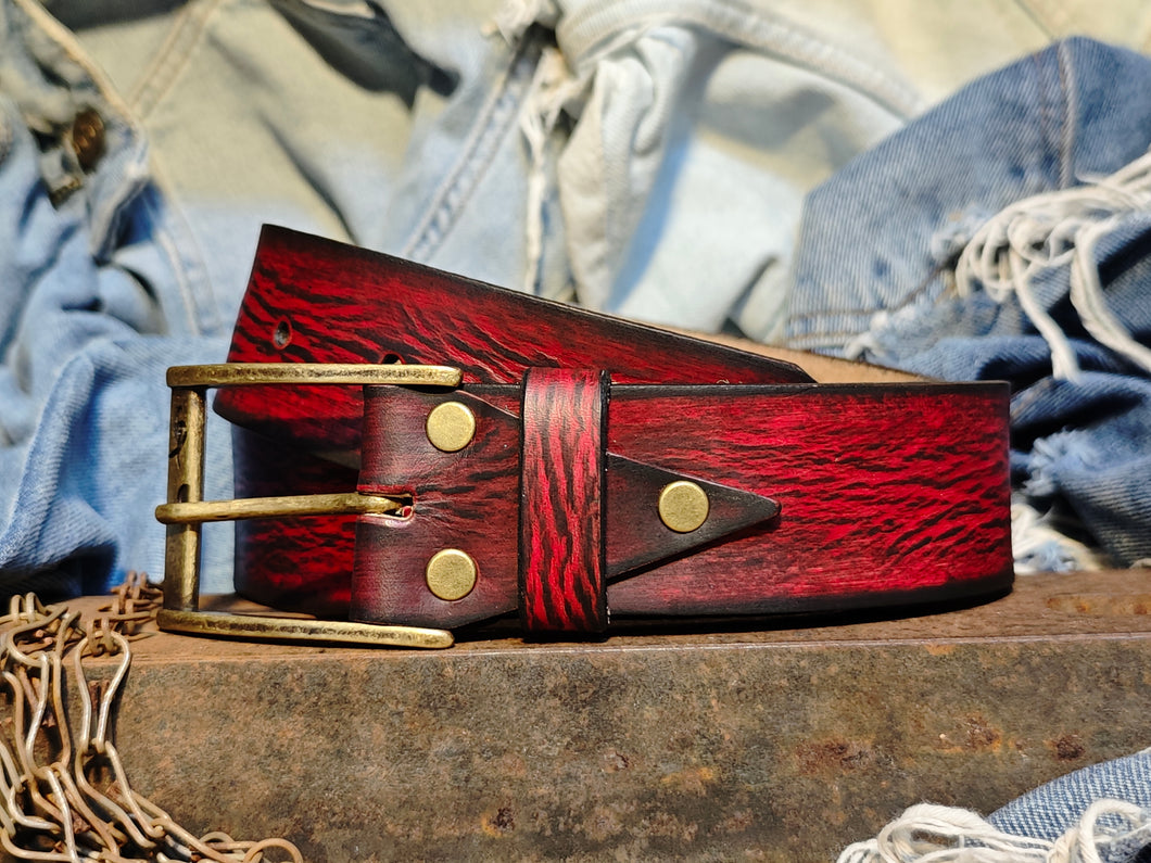 Vintage Distressed Red Leather Belt Accessory by Ishaor