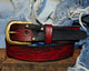 Handmade Red Leather Belt with Black Wash, Unique Design with Black End connect with two Pieces and Bronze Rivet Decorations