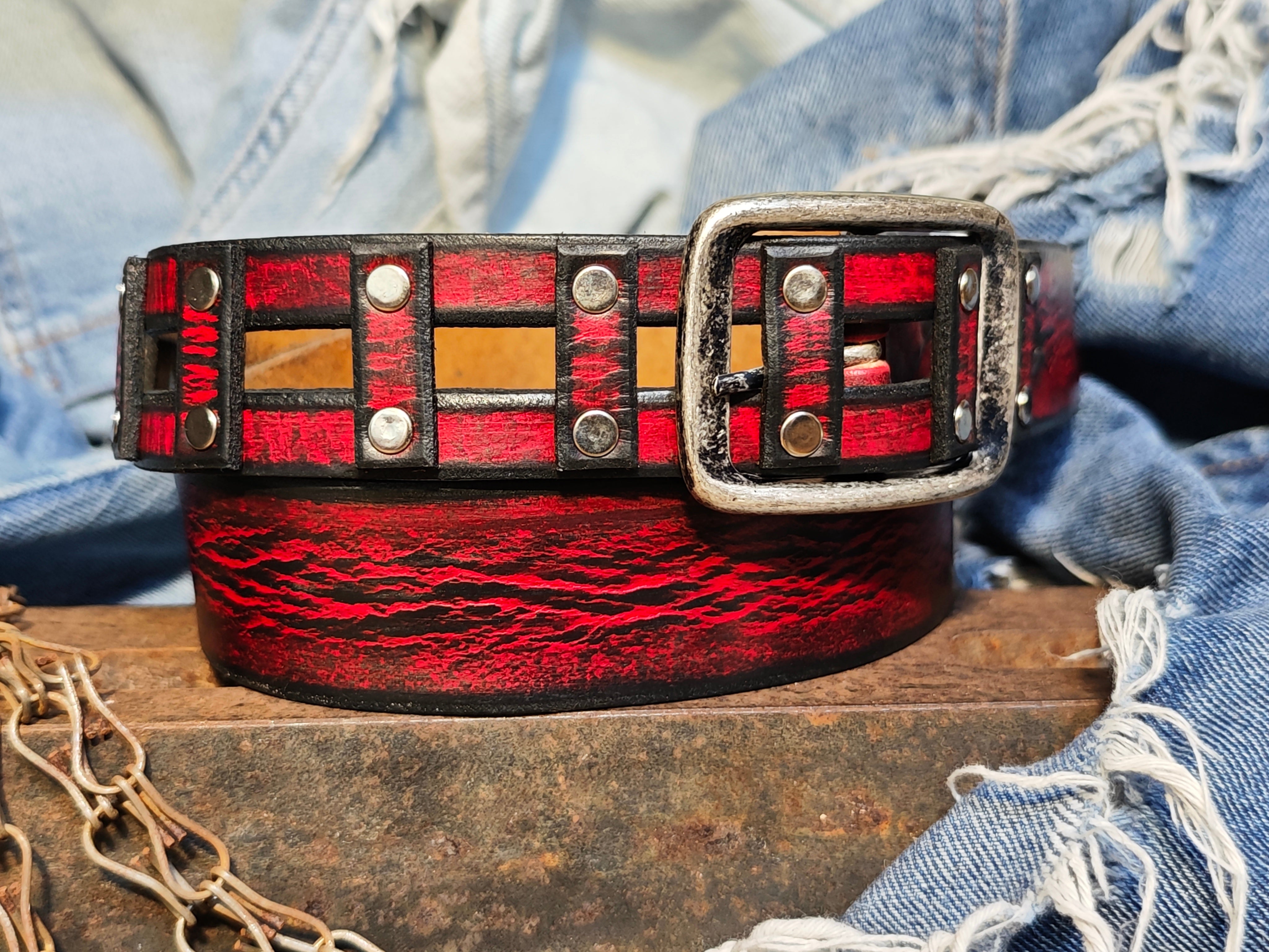 Handmade Red Leather Belt with a Metal Buckle - Personalizable Gift for Your Loved One
