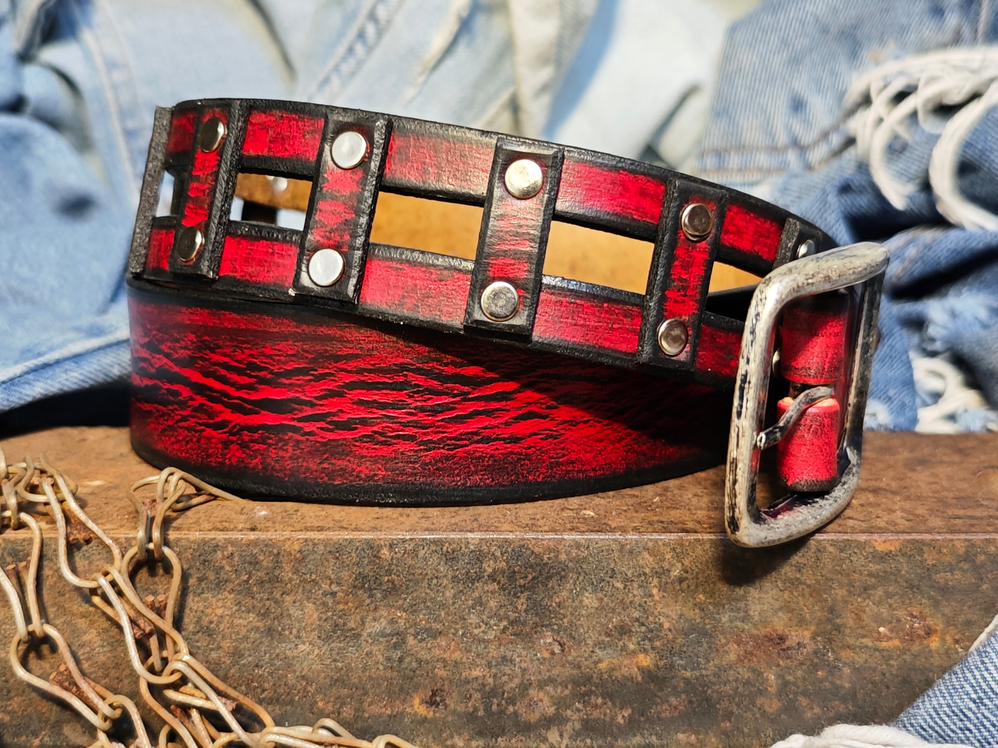 Handmade Red Leather Belt with a Metal Buckle - Personalizable Gift for Your Loved One