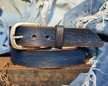 Men's blue Leather vintage style Belt, Custom Men's Leather Accessories and belts for him.