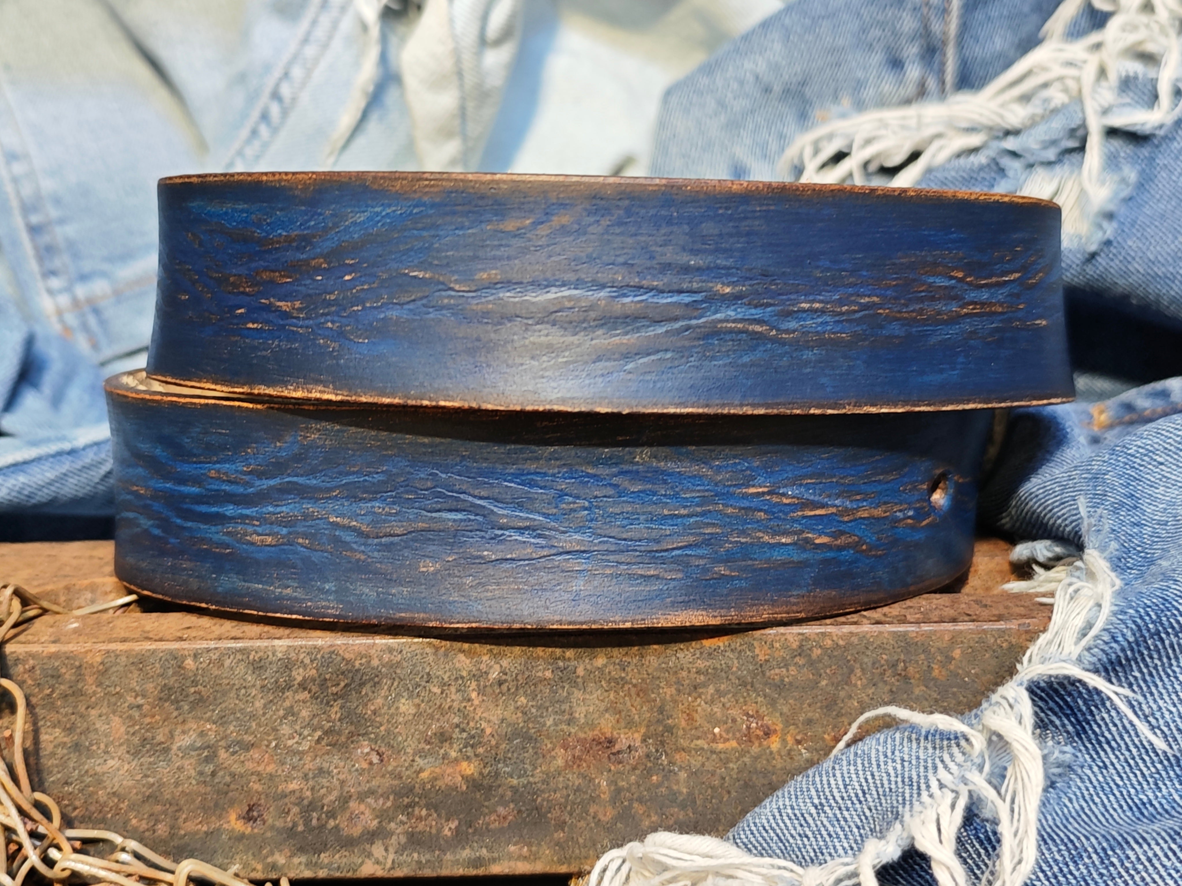 Men's blue Leather vintage style Belt, Custom Men's Leather Accessories and belts for him.