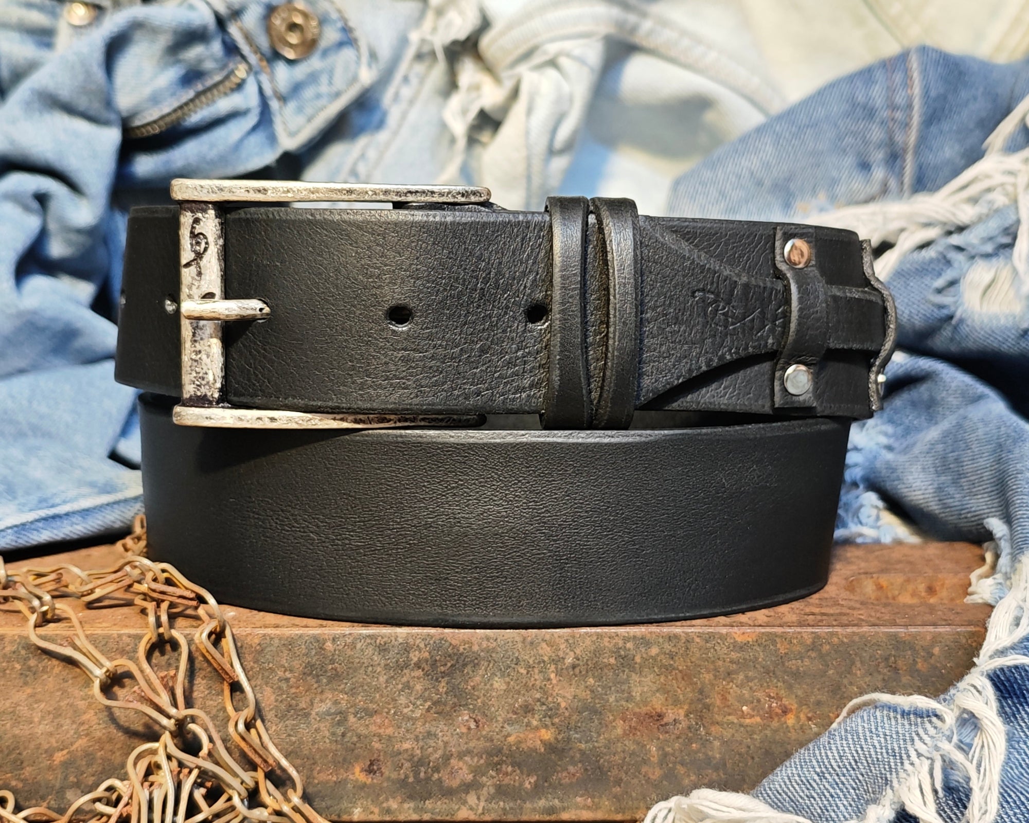 Men’s Leather Belt – Black, Grunge Style & Customizable
