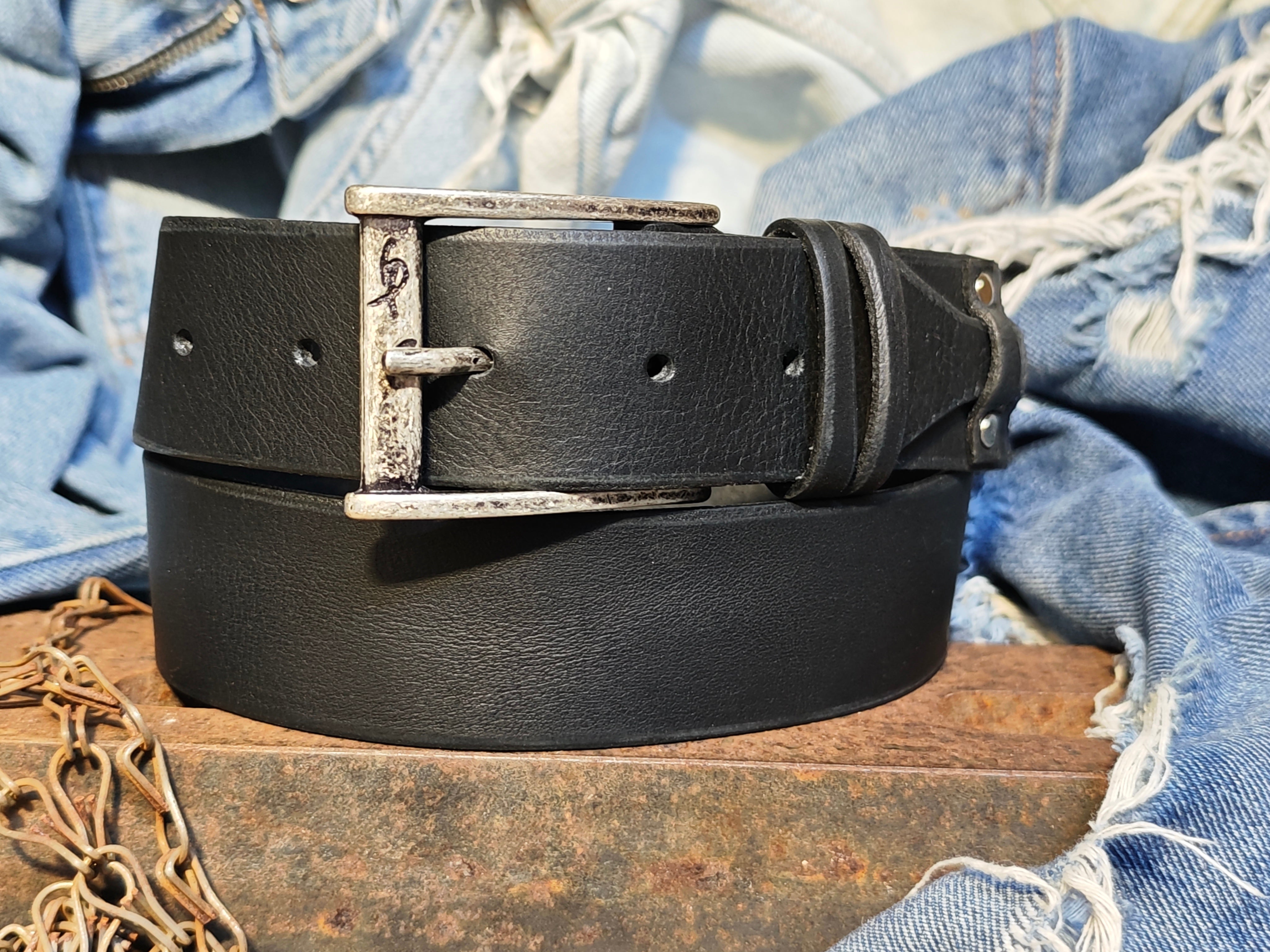 Men’s Leather Belt – Black, Grunge Style & Customizable