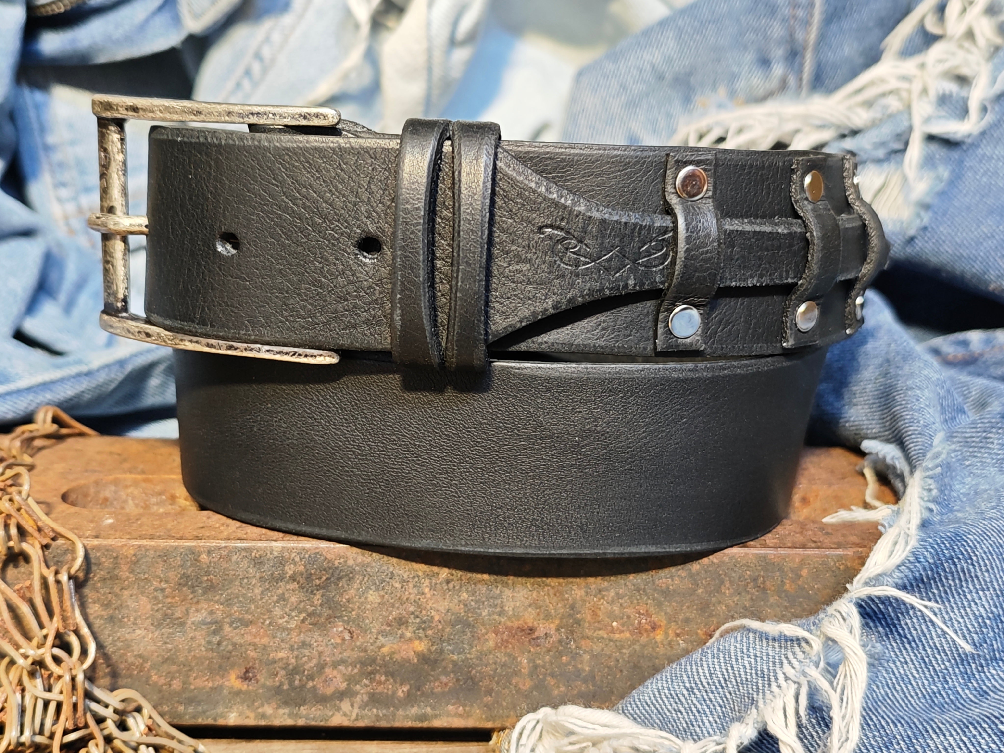 Men’s Leather Belt – Black, Grunge Style & Customizable