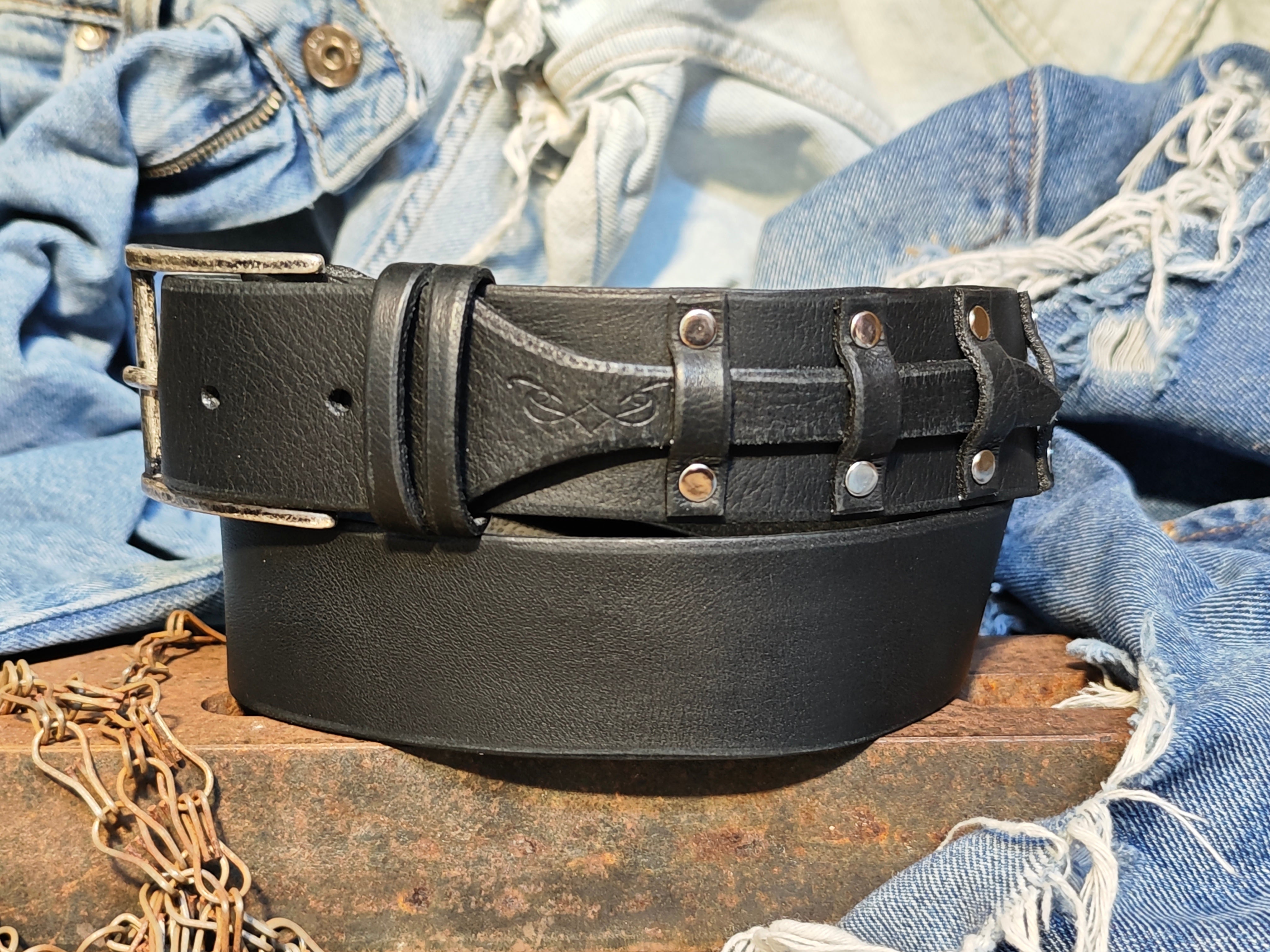 Men’s Leather Belt – Black, Grunge Style & Customizable