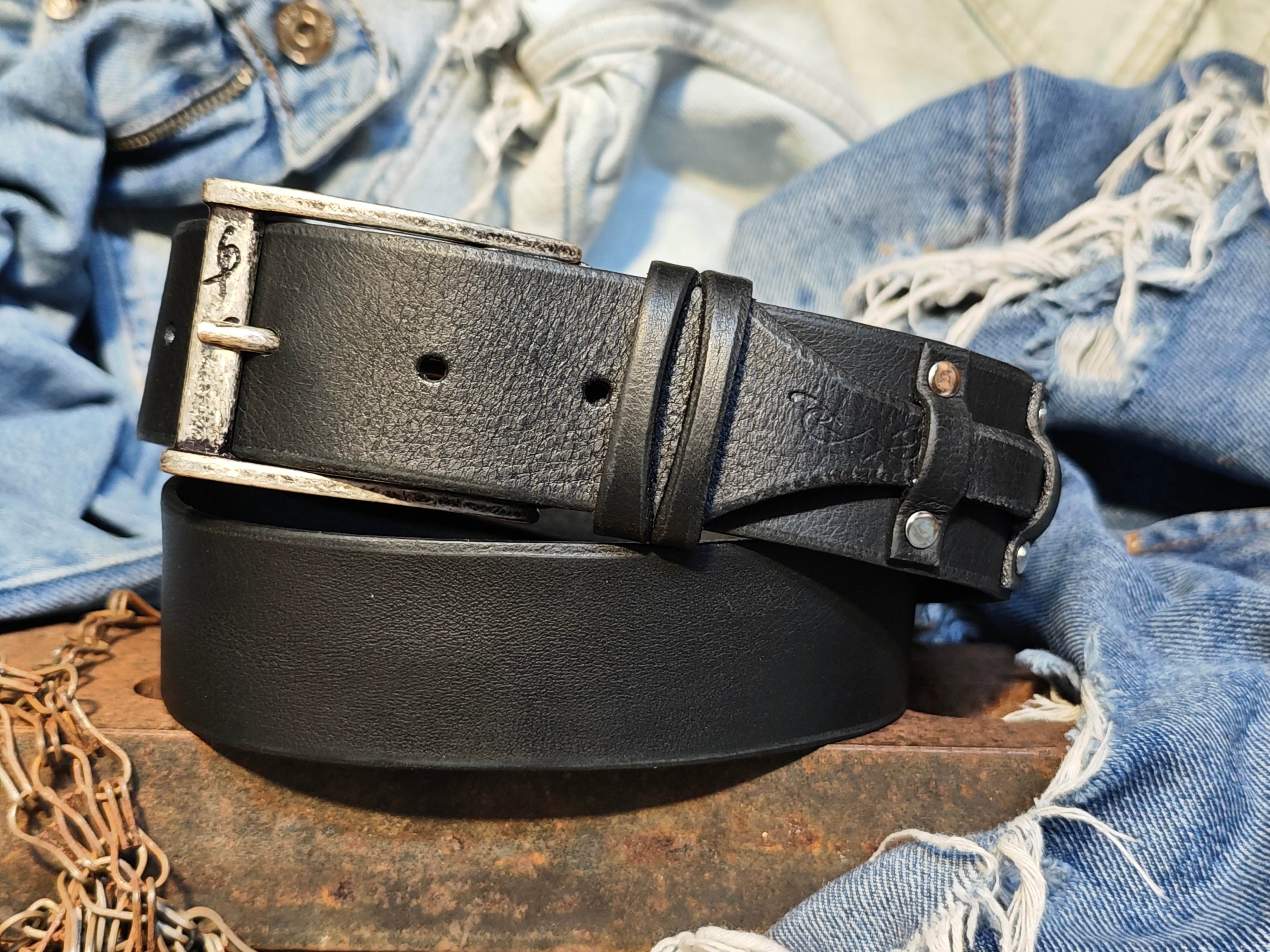 Men’s Leather Belt – Black, Grunge Style & Customizable