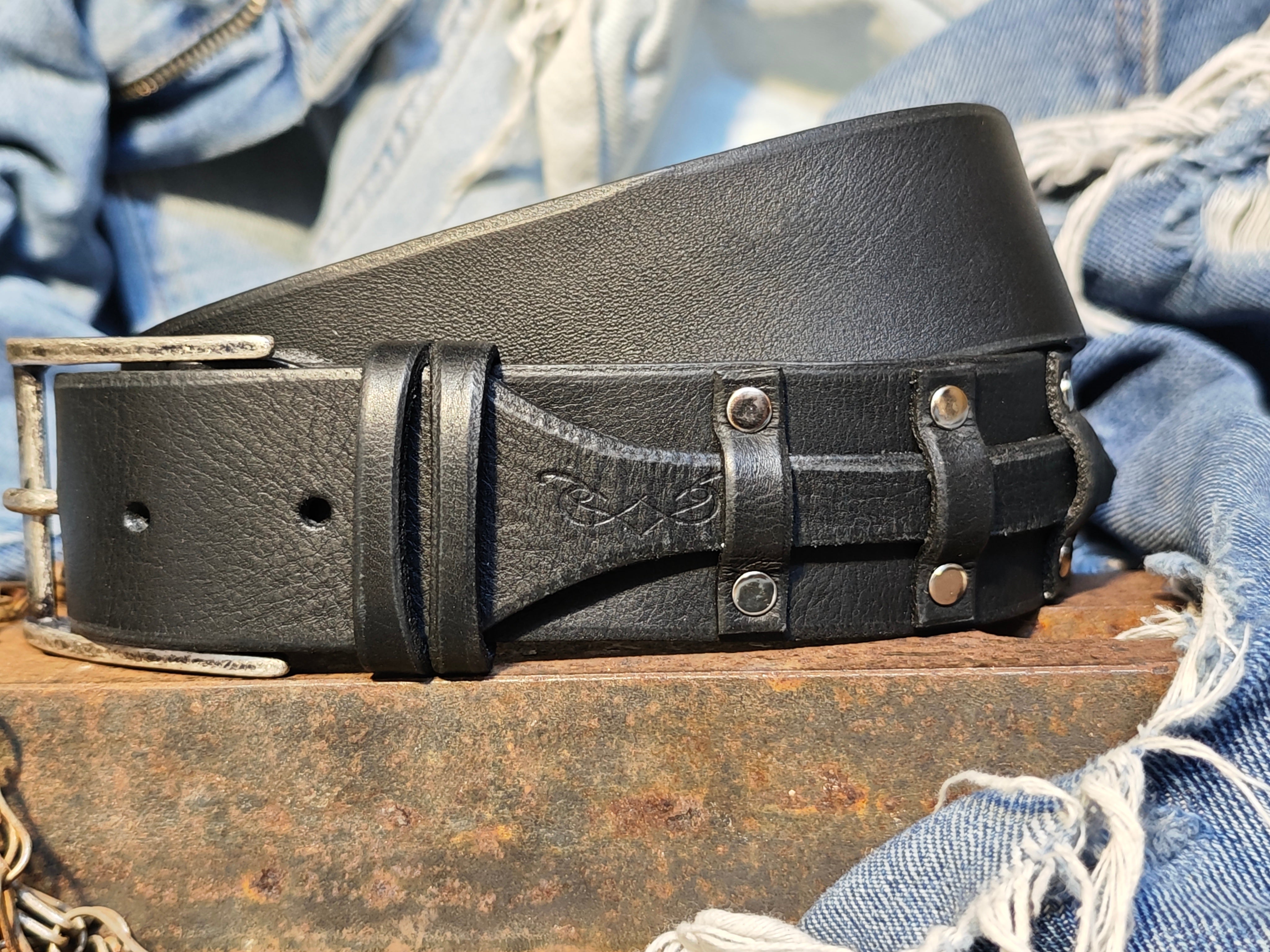 Men’s Leather Belt – Black, Grunge Style & Customizable