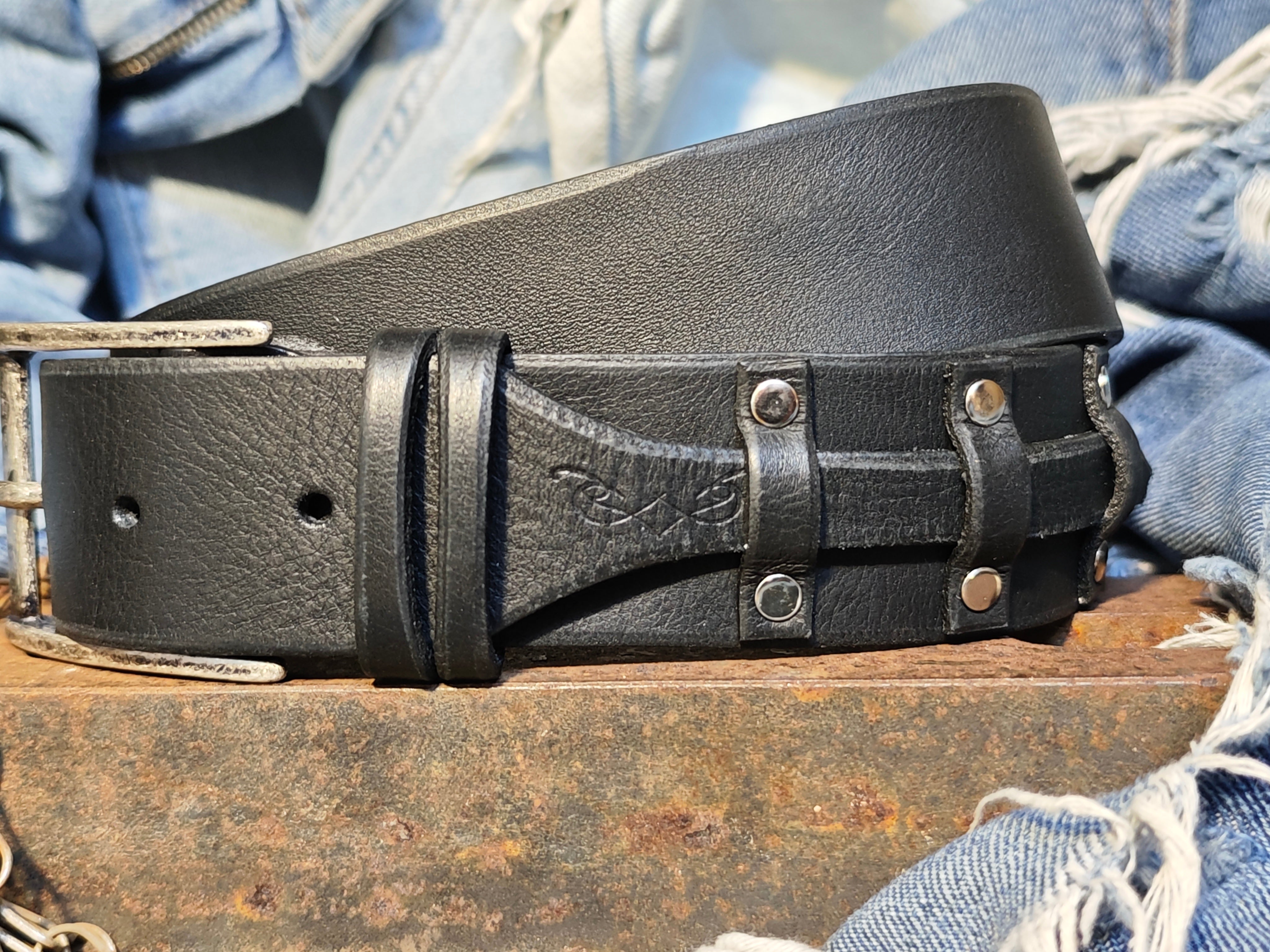 Men’s Leather Belt – Black, Grunge Style & Customizable