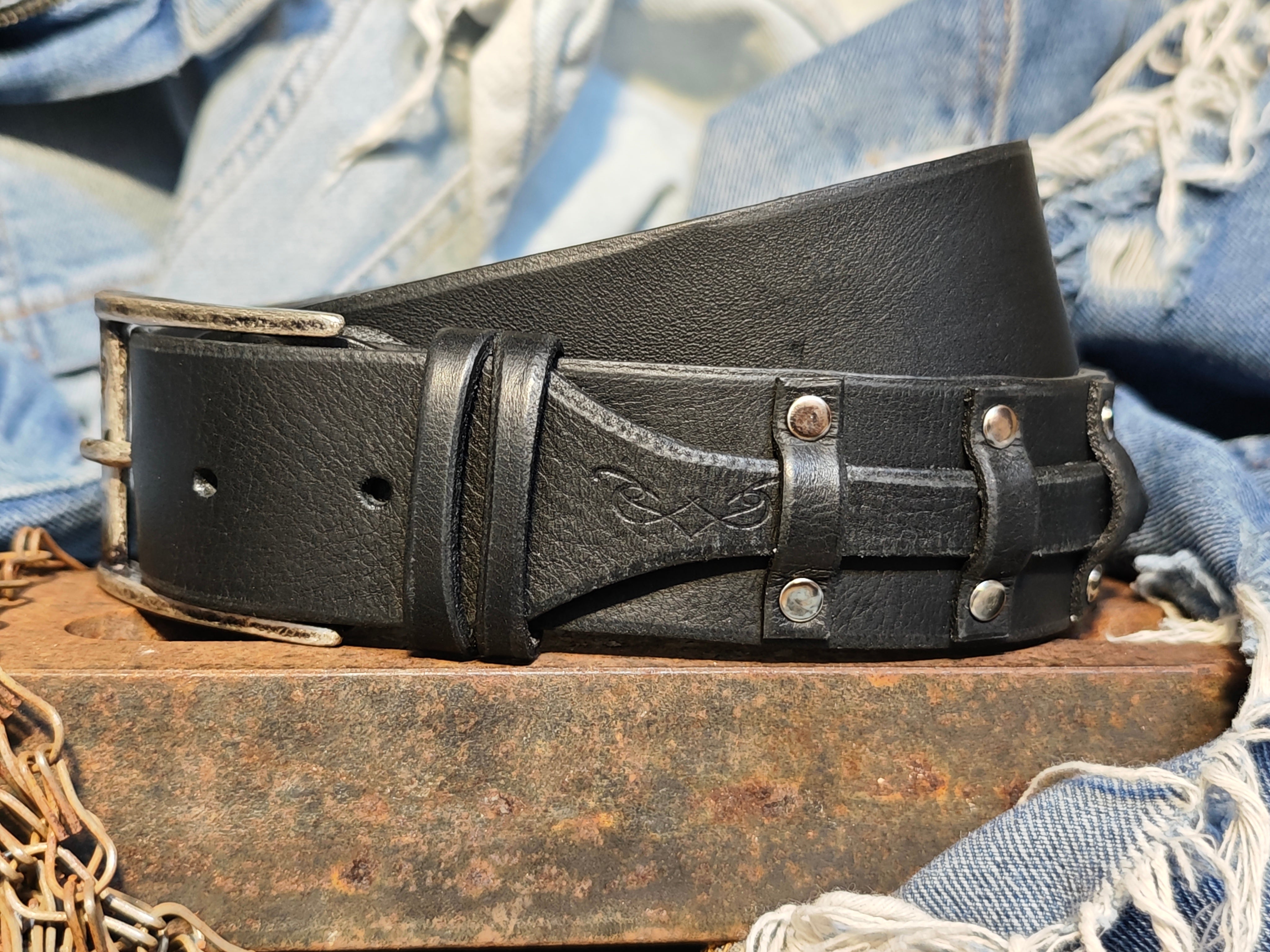 Men’s Leather Belt – Black, Grunge Style & Customizable