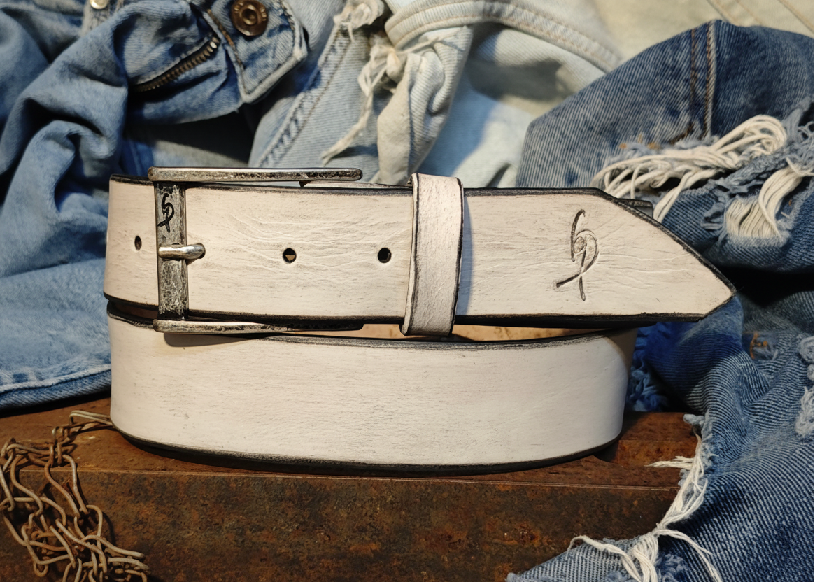 Vintage White Leather Belt - - Stylish  Durable - Perfect Belt Gift for Him