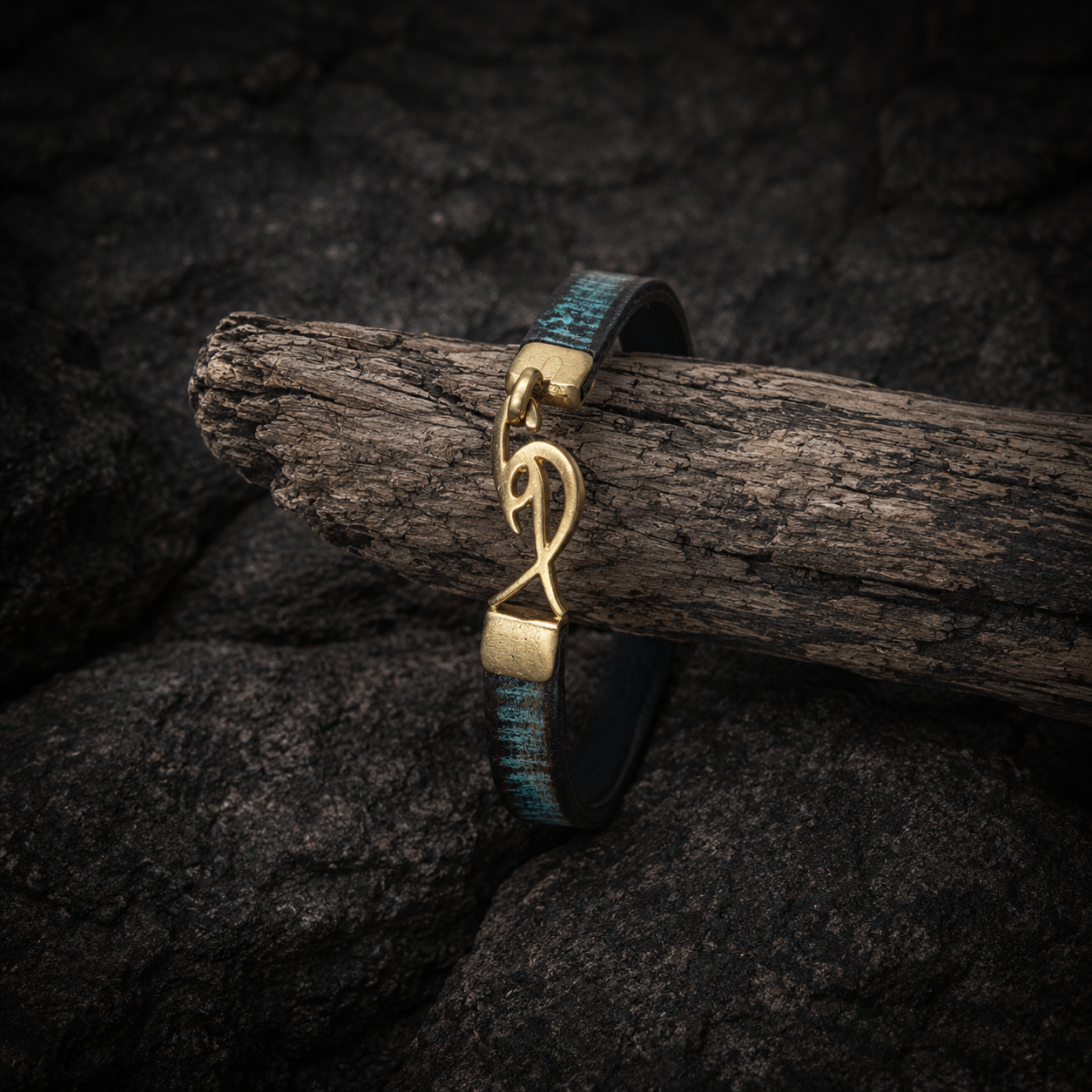 Mens  Turquoise Leather Wrap Bracelet with Signature Gold Plated Logo Clasp