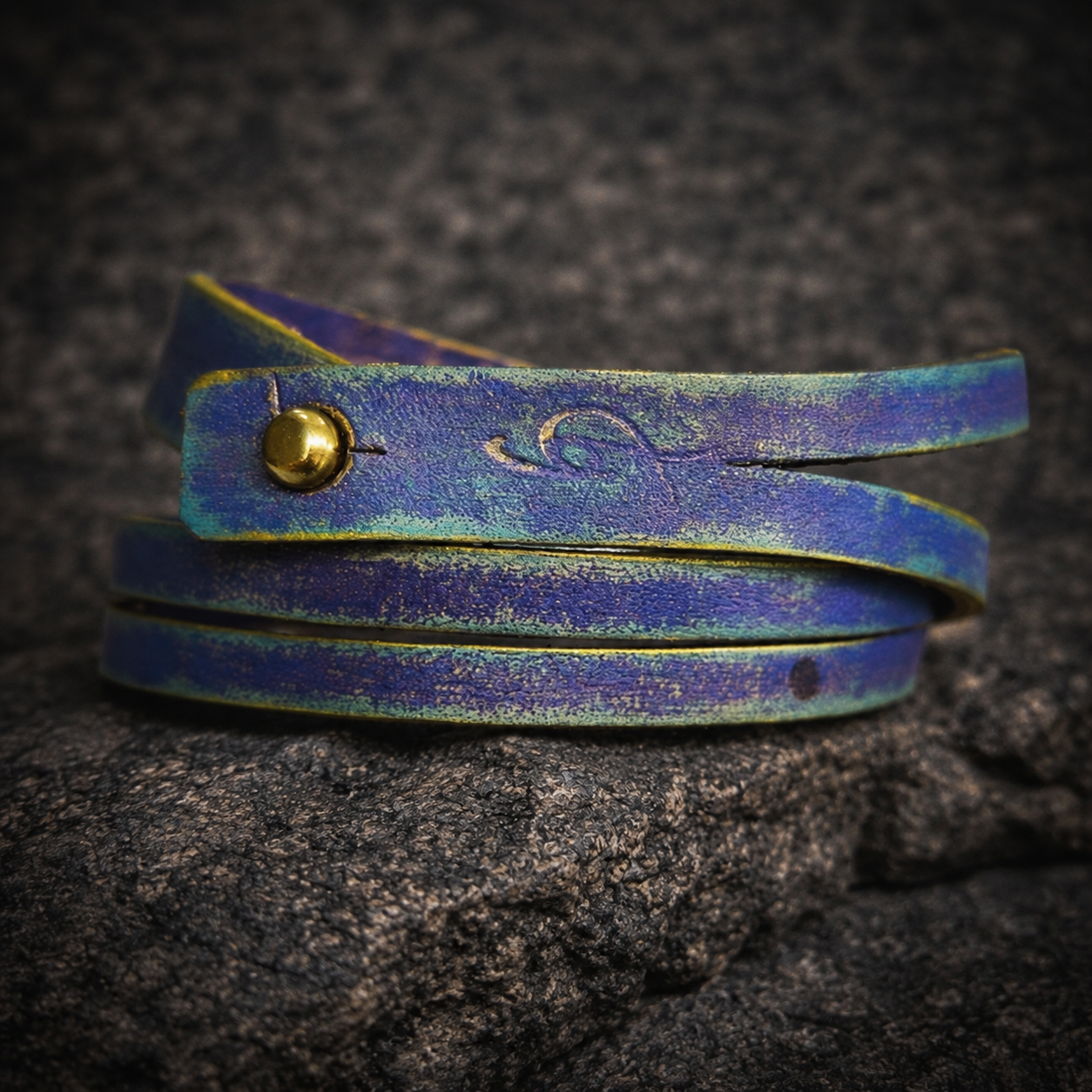 Handmade Purple Leather Bracelet - Gold Wash Unique Womens Gift