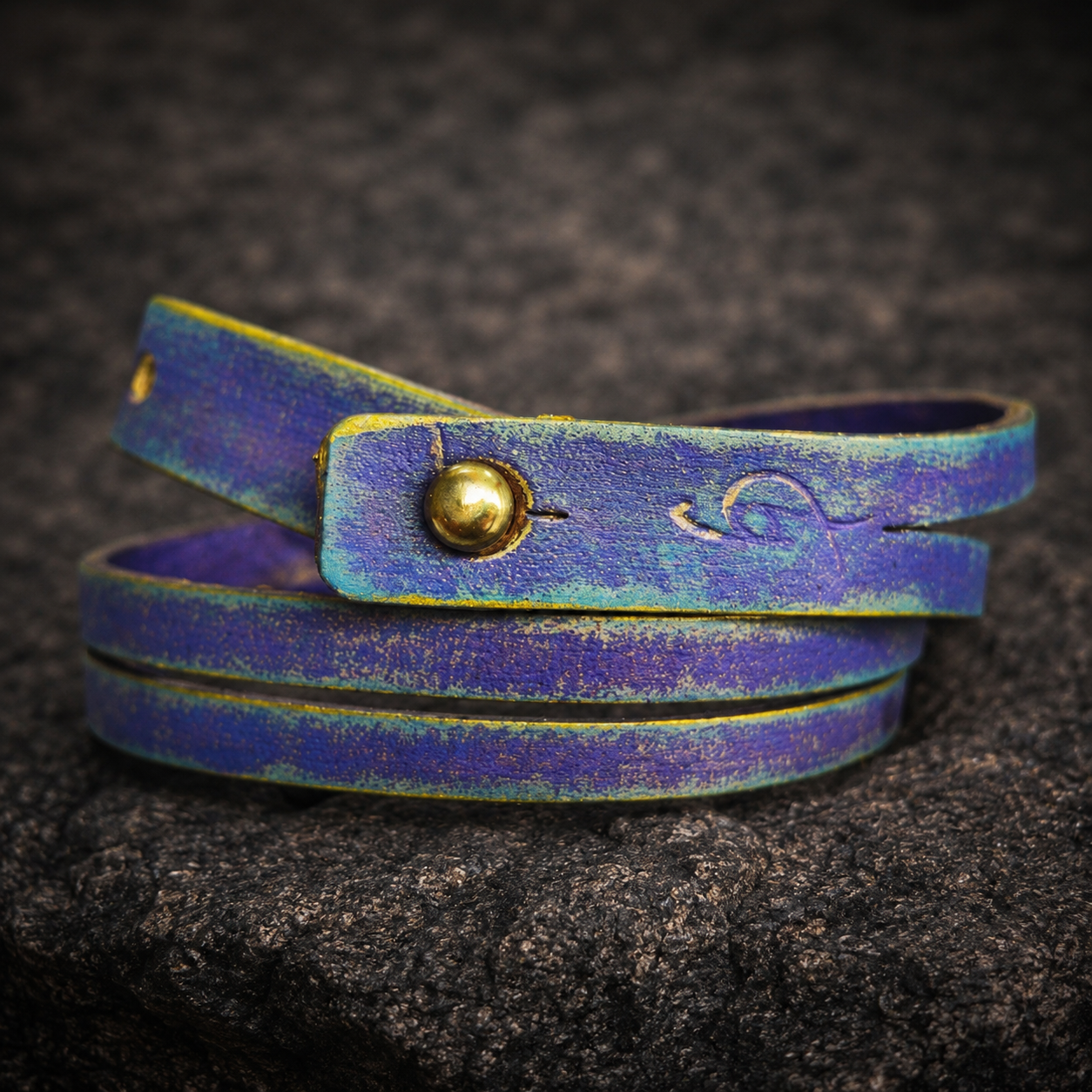 Handmade Purple Leather Bracelet - Gold Wash Unique Womens Gift