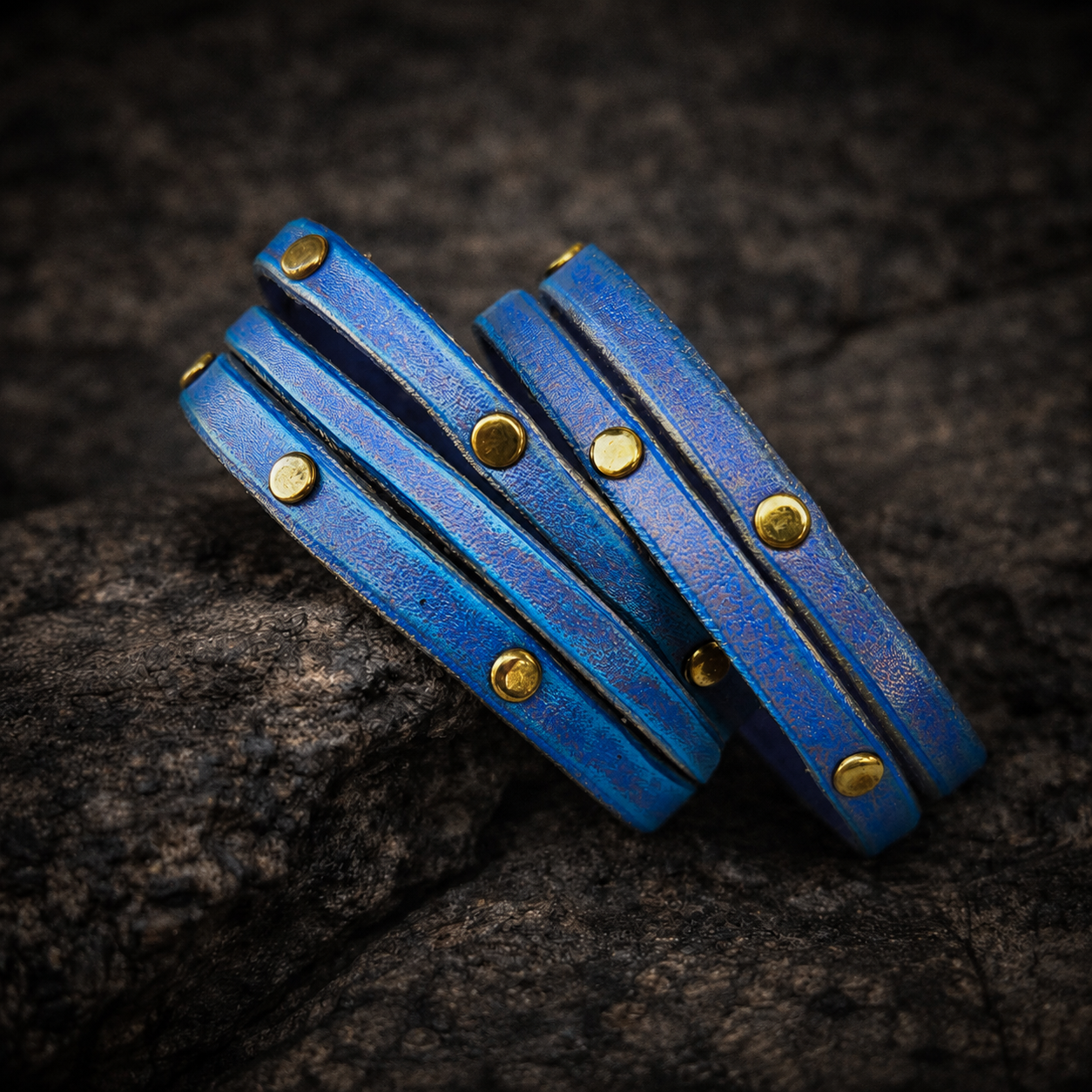 Women's Handmade Purple Leather Bracelet with Turquoise Wash and Elegant Gold pieces