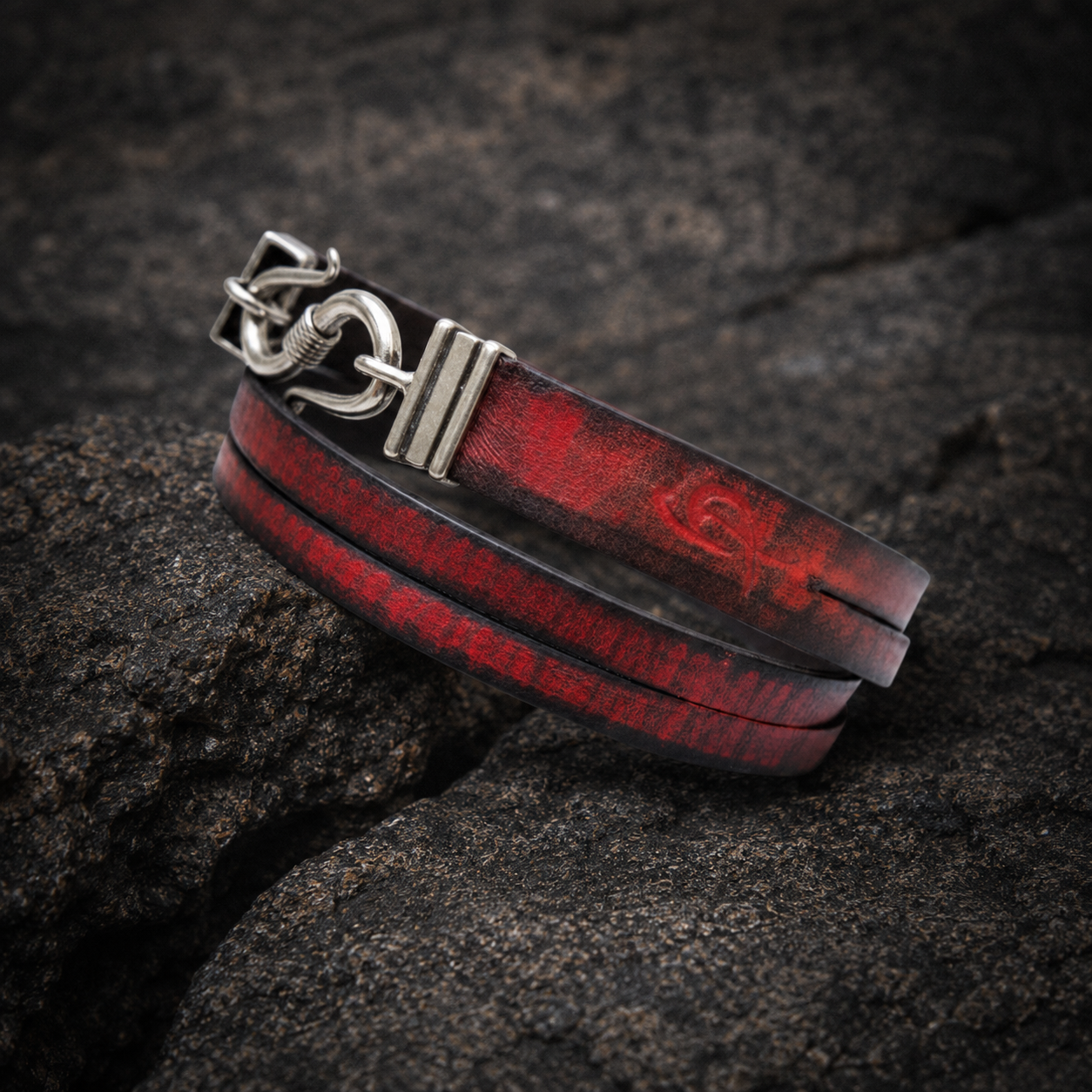 Red Leather Bracelet, Men's Bracelet, Men's Leather Bracelet, Wrap Bracelet, Leather Cuff, Men's Cuff, Genuine Leather, Cuff with Clasp