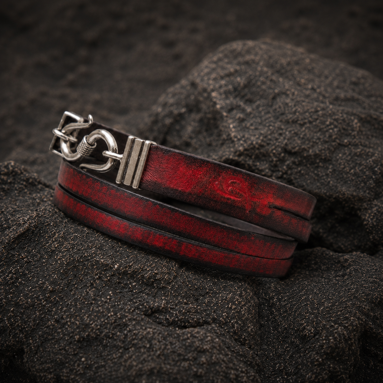 Red Leather Bracelet, Men's Bracelet, Men's Leather Bracelet, Wrap Bracelet, Leather Cuff, Men's Cuff, Genuine Leather, Cuff with Clasp